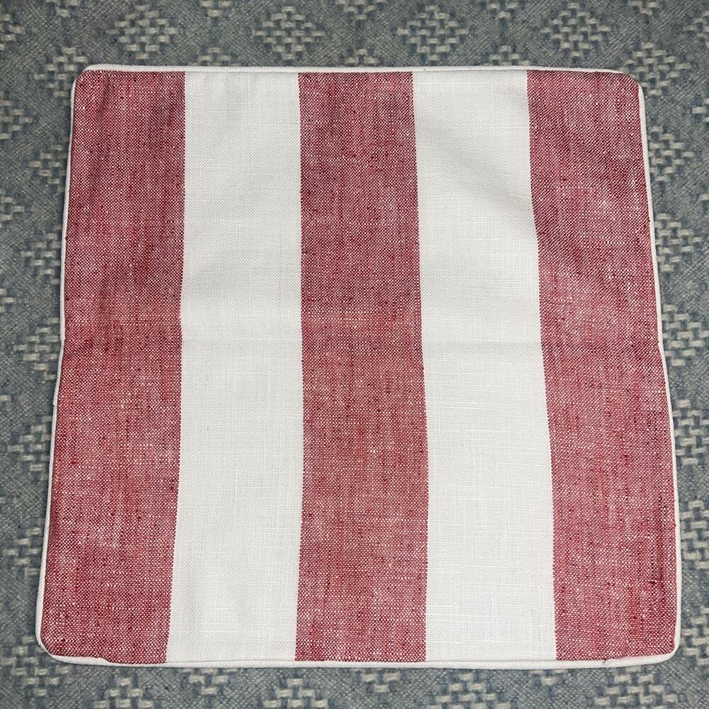 Annie Selke Awning Stripe Decorative Pillow Cover Red White Indoor Outdoor